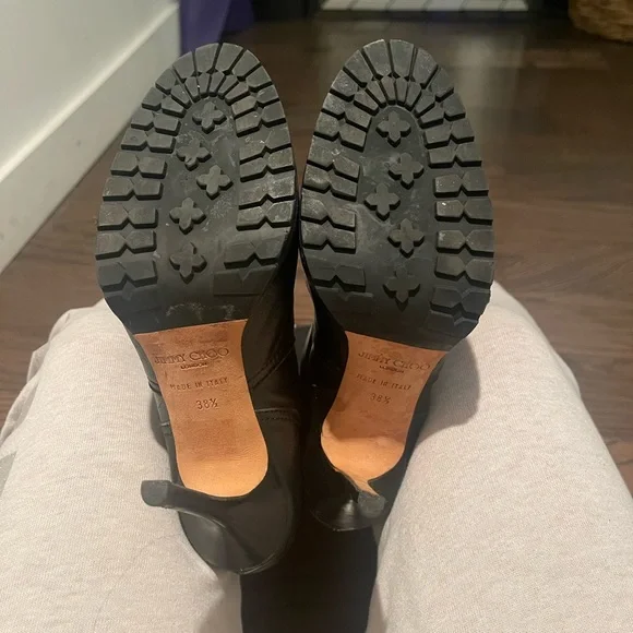 Jimmy Choo Black Biker Distressed Leather
Unlined Knee Length Boots - Picture 8 of 8